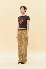 SIGNATURE BIG CHERRY CROP T-SHIRT - DARK BROWN