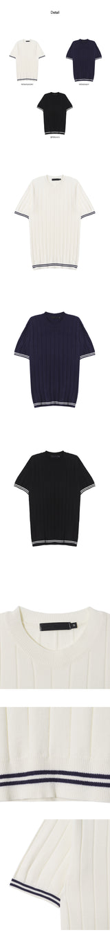 【S/S】ゴルジラインラウンドネックハーフニット(3color)