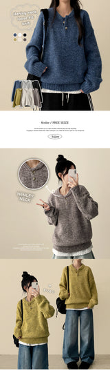 Dove Dotom ヘンリーネックスナップラウンドニット
