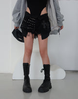 chrome patch studded denim shorts