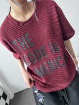 Cody Unai Big Letter Semi-Cropped Ribbed Knit T-Shirt 3color