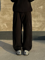 Fleece-Lined Single Pleat Wide Cotton Pants - Sizes XS, S, M, L