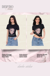 フェイスブラックスパンデックスショートスリーブTシャツ