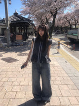 ライペン チェック レース フリル パフ ショートスリーブ シャツ