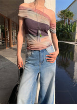 Santori chiffon off-shoulder sleeveless T-shirt