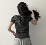 Ruzyn spandex stripe snap short sleeve hoodie