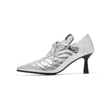 Boxing エナメルレースアップスティレットヒール(Silver)