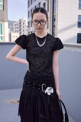 フローラル レースパフトップ(Black)