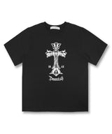 ヴィンテージ クラック クロス グラフィック Tシャツ_Black