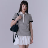 ストライプピケリブTシャツ(BLACK)