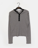 Pao Stripe Snap Button Coloring Long Sleeve Hooded T-Shirt