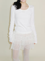 オープンスタッド Uネック ラウンドロング-sleeved T-shirt