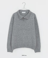 Huble Color Button Wool Collar Over Knit