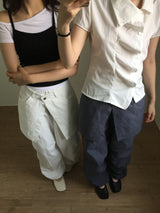 Unbalanced draping blouse (2color)