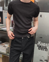 Beryl Lettering Ribbed Short Sleeve T-shirt