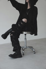 [unisex]レーザーダメージワイドデニム