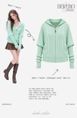 Mint Twist Hooded Knit Zip-Up