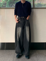 Double Layered Henry Neck Long Sleeve T-Shirt