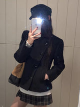 ロイヤルブラックハイネックウールジャケット
