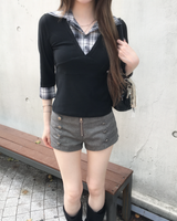 チェックシャツレイヤードTシャツ