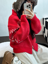 スノーフラワーカラーノルディックツーウェイジッパーニットジップアップ❤🖤🤎🩶🤍5カラー