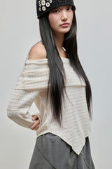 Cowl-neck Open Shoulder Tee_Ivory