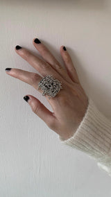 Bold silver line ball tassel ring