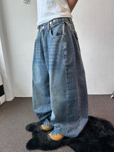 Truegen Button Waistband Side Pintuck Balloon Denim Pants 4color