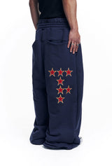Star Lettering Patch Sweat Pants - Navy