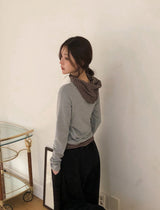 Border Layered High Neck Warm Hood T-shirt (3color)