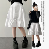Midu Back Banding Pin Tuck Shirring A-Line Midi Skirt