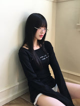 クメンレタリングリップネックスリムロングスリーブTシャツ