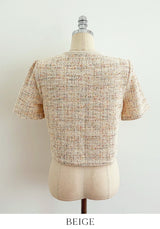 Vezn Color Matching Tweed Short Sleeve Jacket