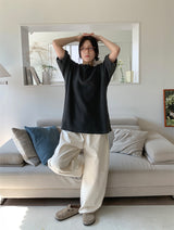 WAFFLE BUTTON OVERSIZED TEE (3C)