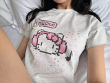 EatmePlz ピクセルキティキャットコットンリラックスサマーTシャツ