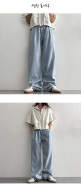 [Short, Basic, Long] [S–3XL] [Summer Long Pants!] バックバンディングプリンセミワイドピンタックデニムパンツ