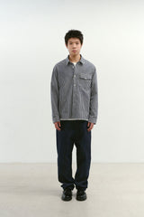 Natural High Waist Baggy Fit Selvedge Denim Pants(Navy)