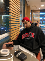 Urban Boston Embroidery Double Middle Overfit Hoodie