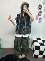 ヒーター❤カーゴオーバーロングバンディングパンツ 🩶🖤🤎💚4COLOR