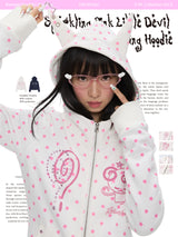BETWEENAND フード付き グリッター デビル風 フィット ジャケット 2WAYジップ レディース