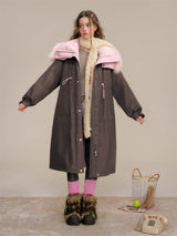 Two-tone Fox Fur Collar Oversized Down Coat