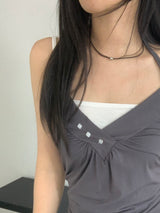 Moen V-Neck Halter-Neck Button Top