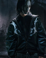 "BBY TECHBOI" 2 レイヤーレザーシェルフーデッドジャケット