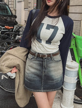 グラウォッシングデニムミニスカート