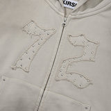 VINTAGE WASHING STUD POINT CROP HOODIE ZIP UP - OAT MEAL