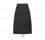 STRIPE BUTTON WRAP SKIRT
