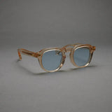 Vatic Vintage Optical Soto Champagne 8mm thick-cut acetate frame glasses with light blue lenses