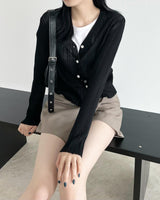 Pleats button wrap see through cardigan