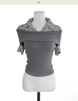 molti gray check & collar layer top
