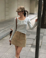 Color-Blocked Henley Neck Stripe T-Shirt